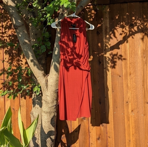 S WHBM Sleeveless Faux Wrap Burnt Orange Perfect Dress NWT - Picture 11 of 15